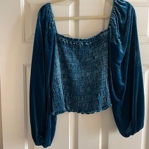 Anthropologie Velvet Ruched Puff Sleeve Blouse